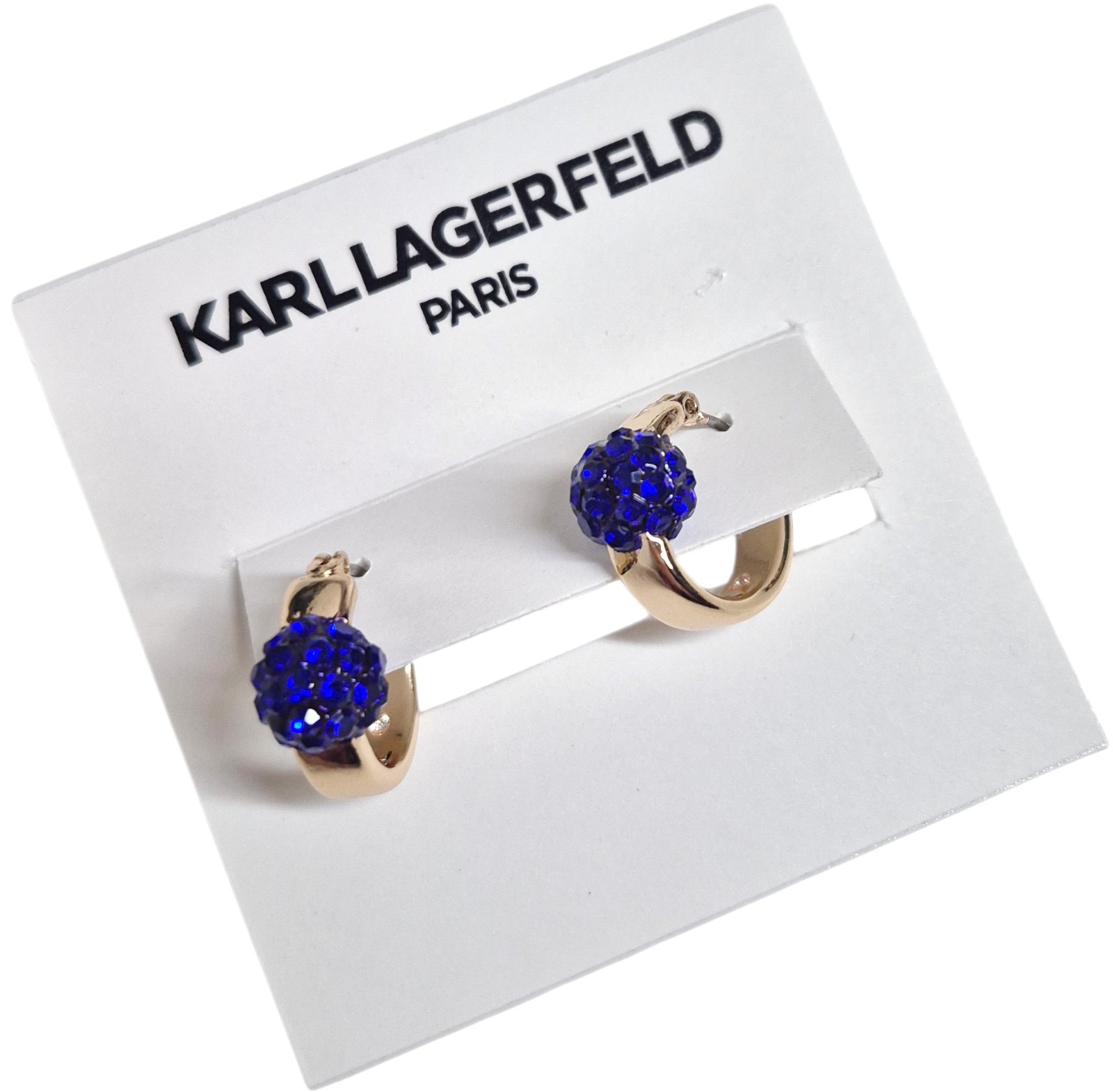 Karl Lagerfeld Small Pave Fireball Huggie Hoop Earrings Blue Gold Plated Brass