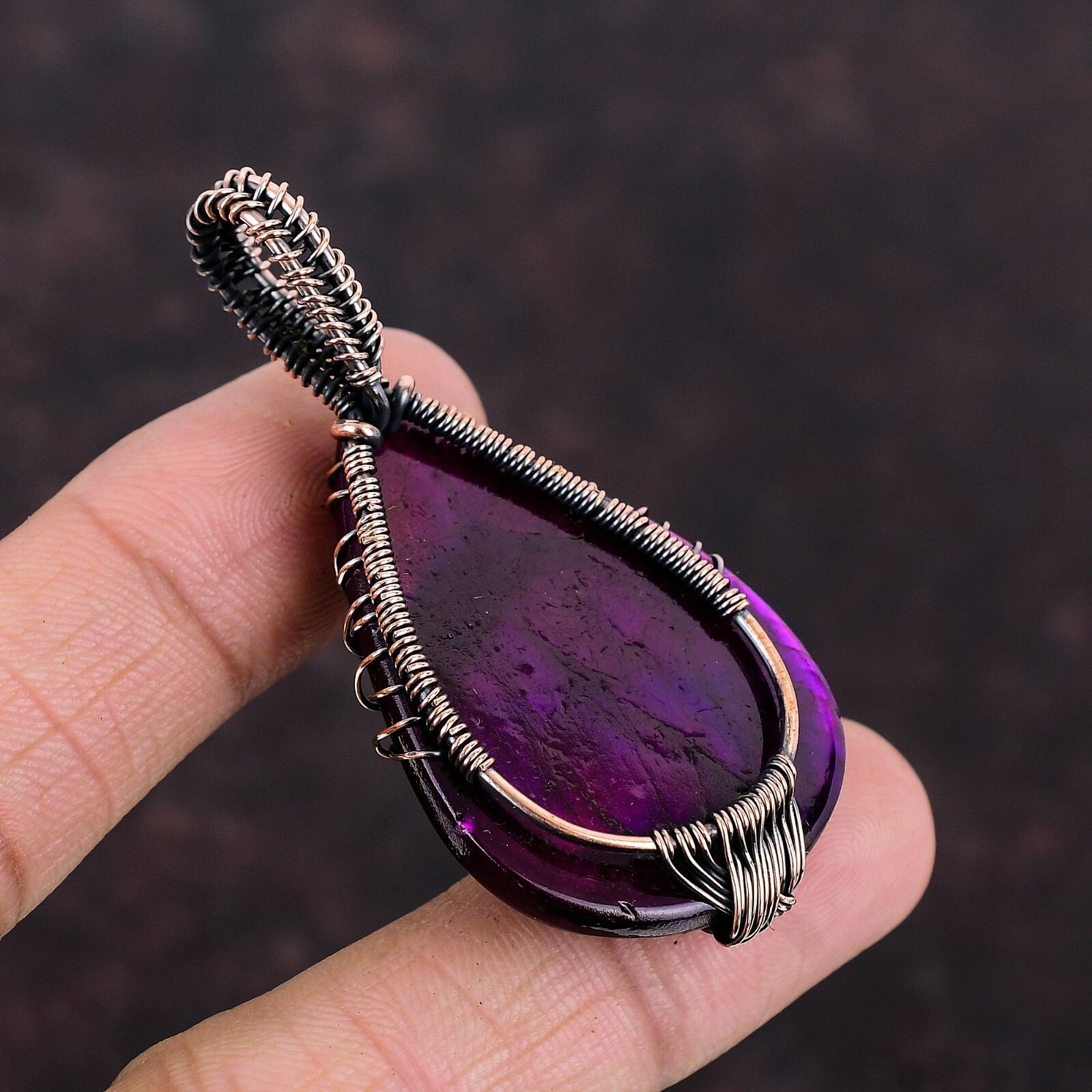 Pink Fire Labradorite Copper Friend Gift Wire Wrapped Tree Of Life Pendant 2.36″