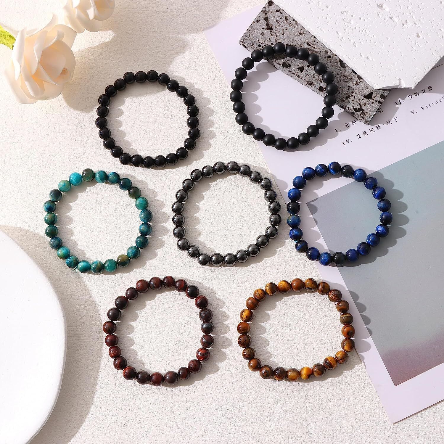 5-7 PCS 8mm Gemstone Bracelet for Women Healing Crystal Stone Beaded Bracelets