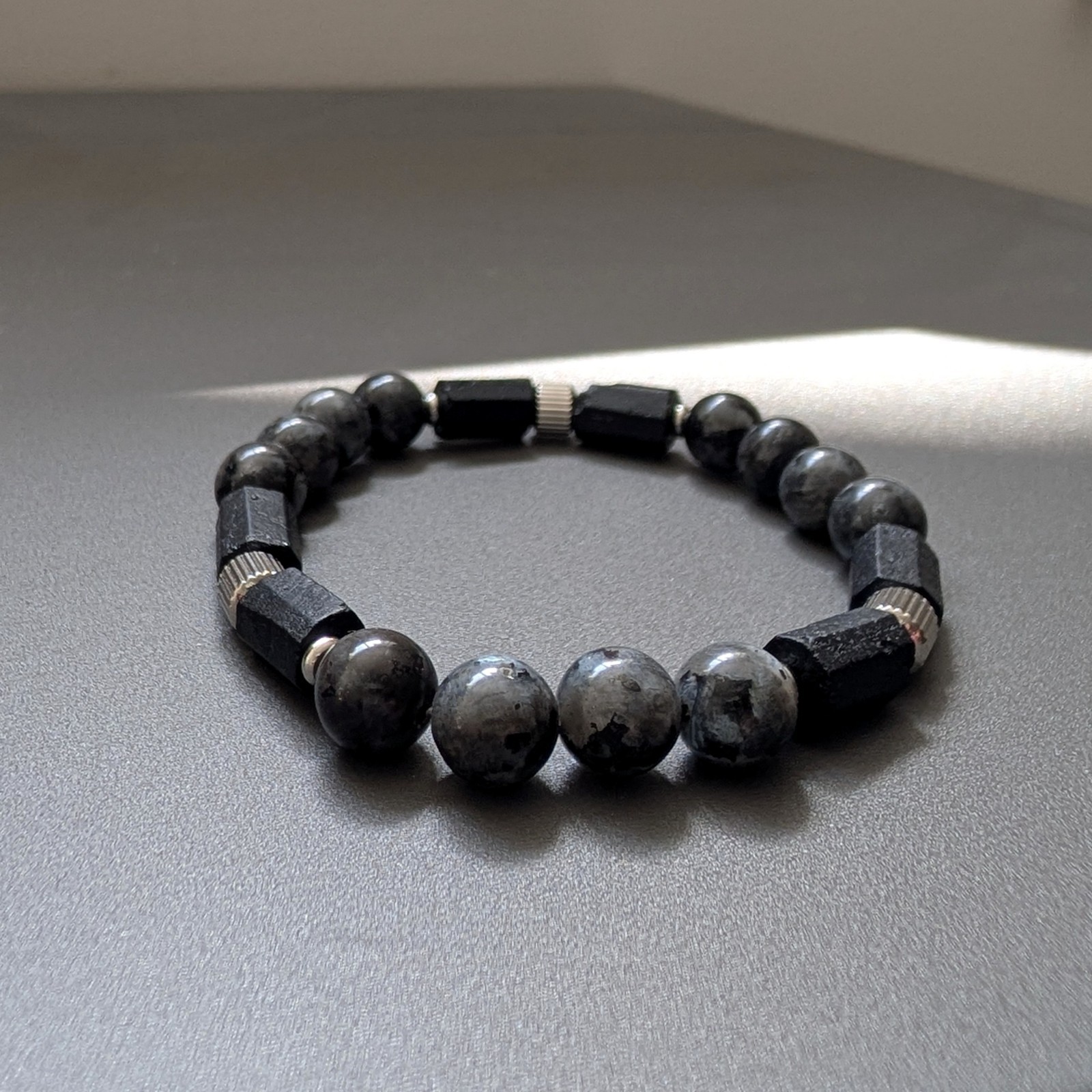 Black Tourmaline Labradorite Beaded Bracelet, Minimalist Protection Jewelry