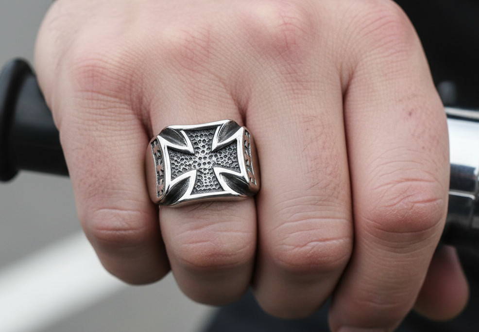 Heavy Stainless Steel Iron Cross Biker Ring 69