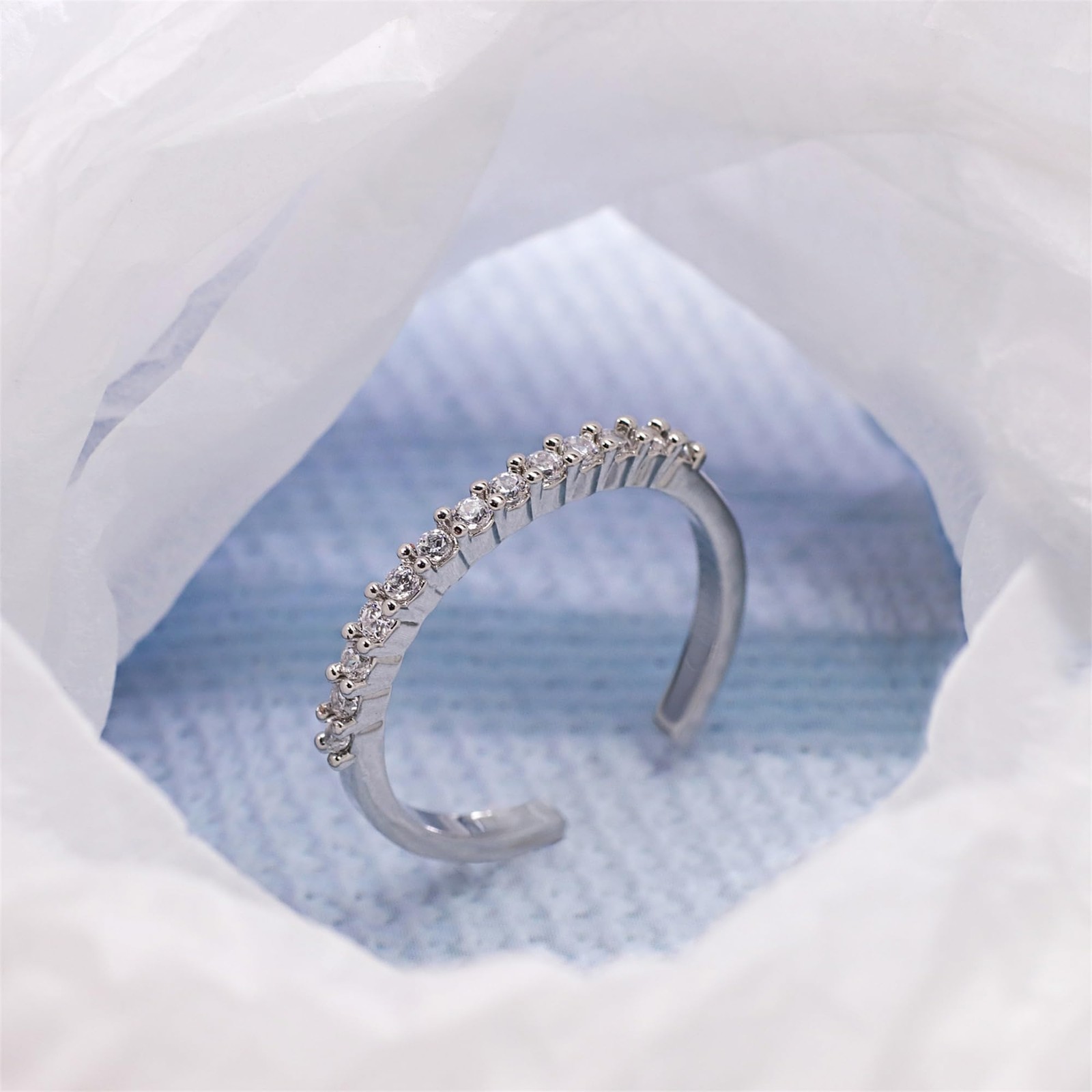 Warm Fortune Half Eternity Stackable Band Ring for Women – 18K Silver Plated Cub