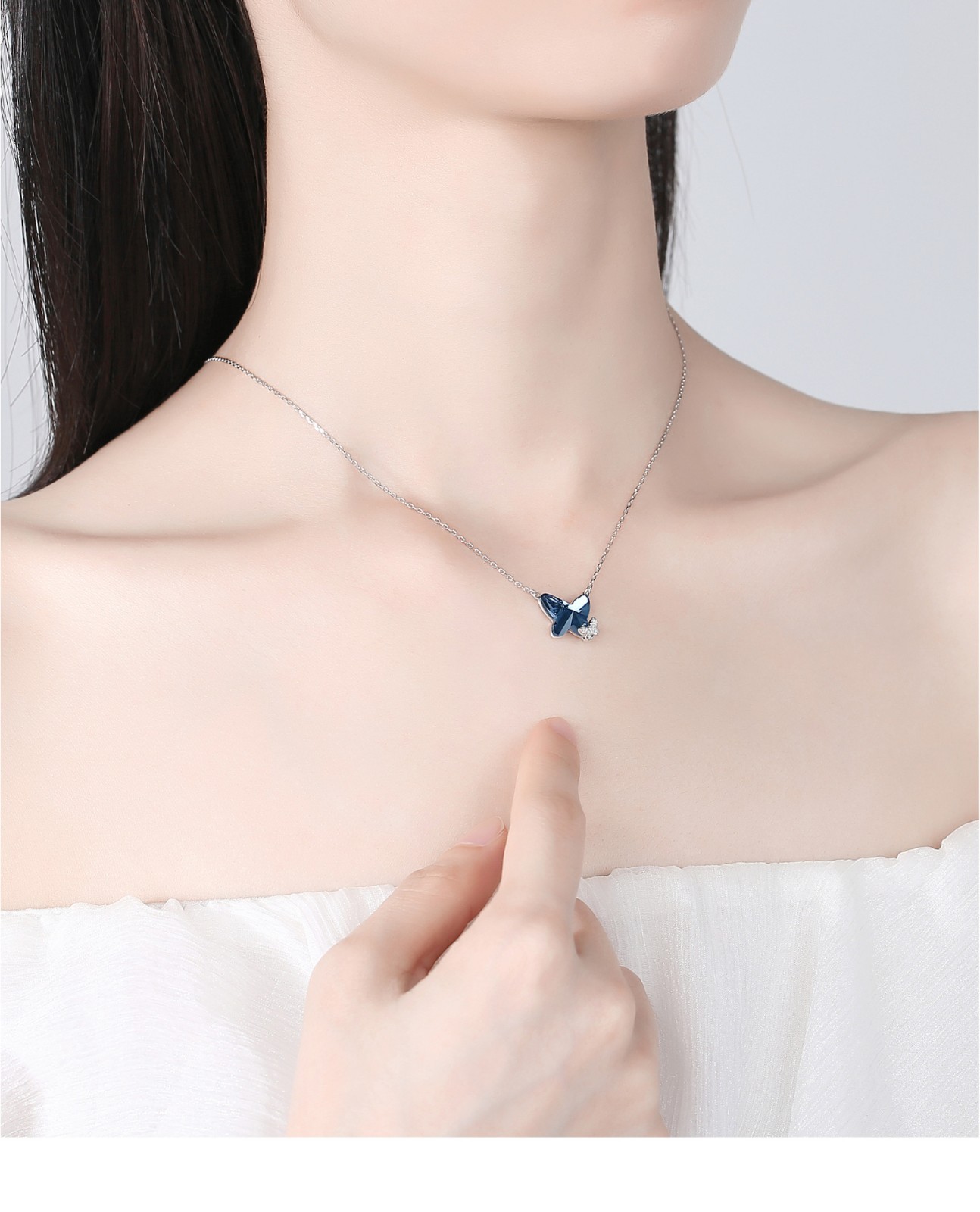 925 Sterling Silver Butterfly Pendant Necklace For Women Inlaid Crystal CZ