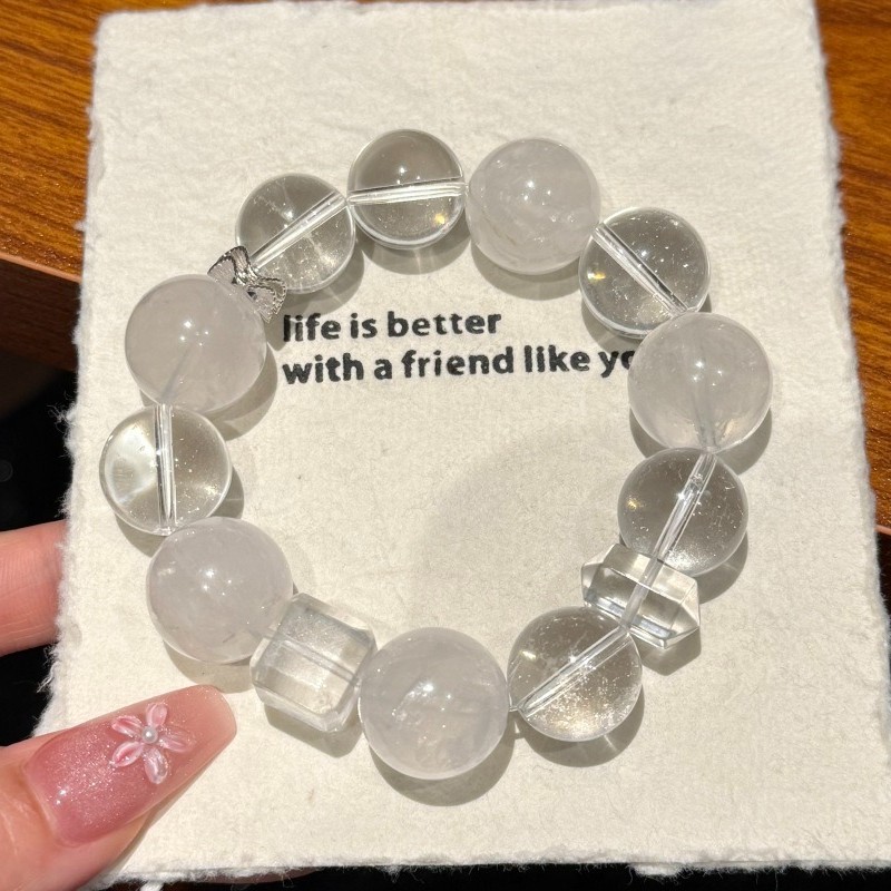 16mm Natural White Crystal,Snowflake Phantom Crystal Handmade Bracelet