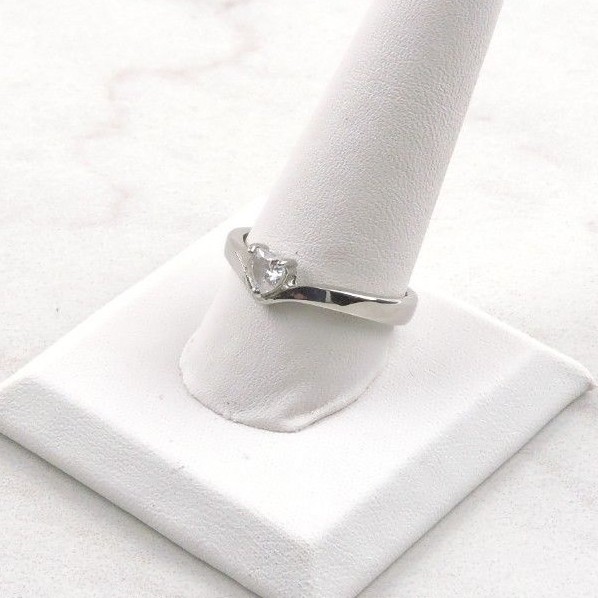 Stainless Steel .50 ct Heart Cut Cubic Zirconia Solitaire Ring