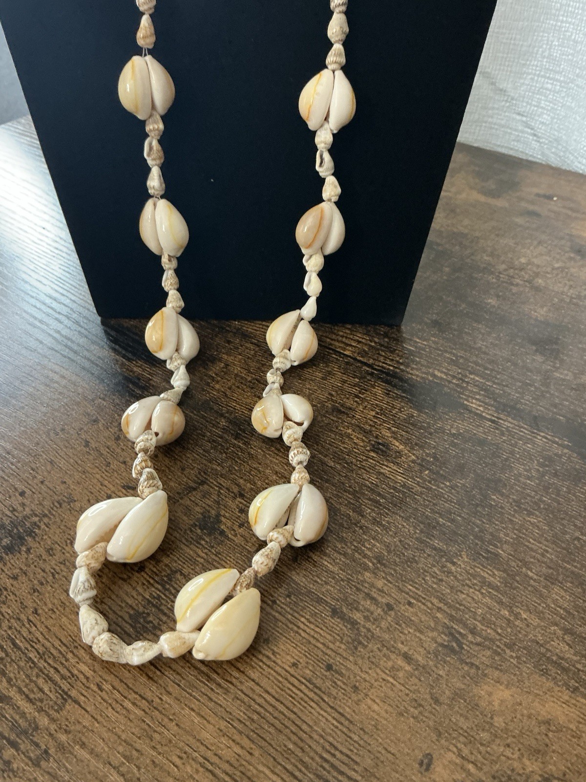 Natural Beige Shell Beaded Rope Cord Necklace 40in Beach Theme No Clasp