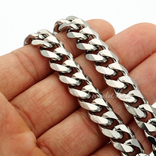7/11MM Mens Chain Silver Stainless Steel Curb Link Necklace Bracelet 7-36″