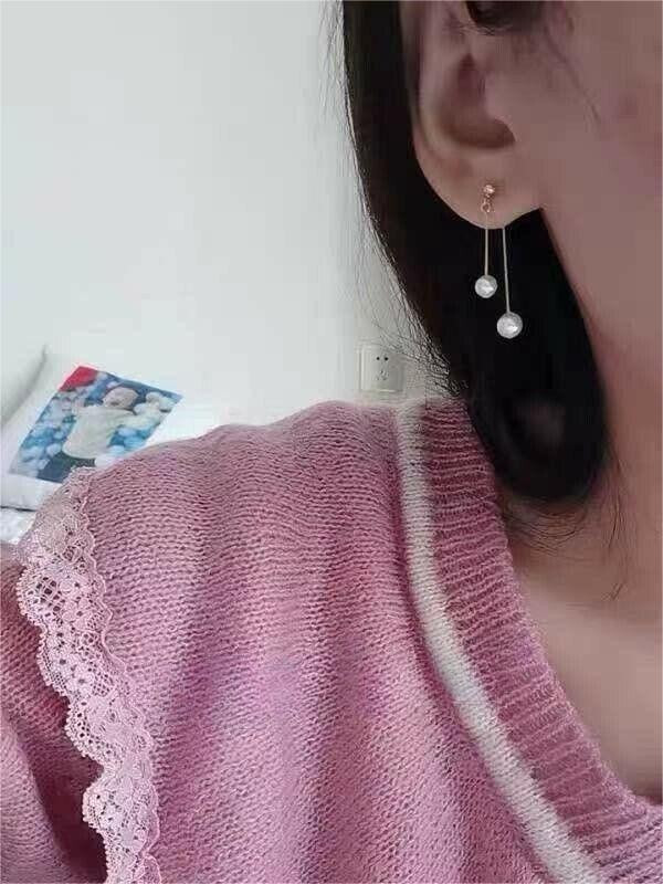 Genuine AAA natural south sea white pearl dangle earrings 14k yelllow gold P