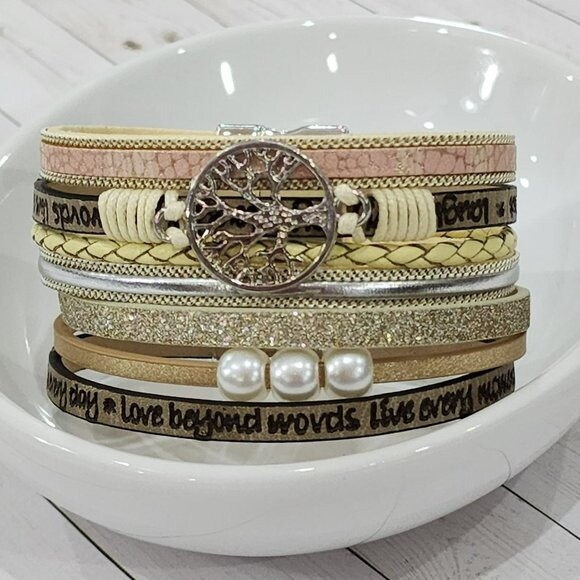 Multilayer Leather Bangle Magnetic Bracelet for Men Or Women 7.5in – Khaki