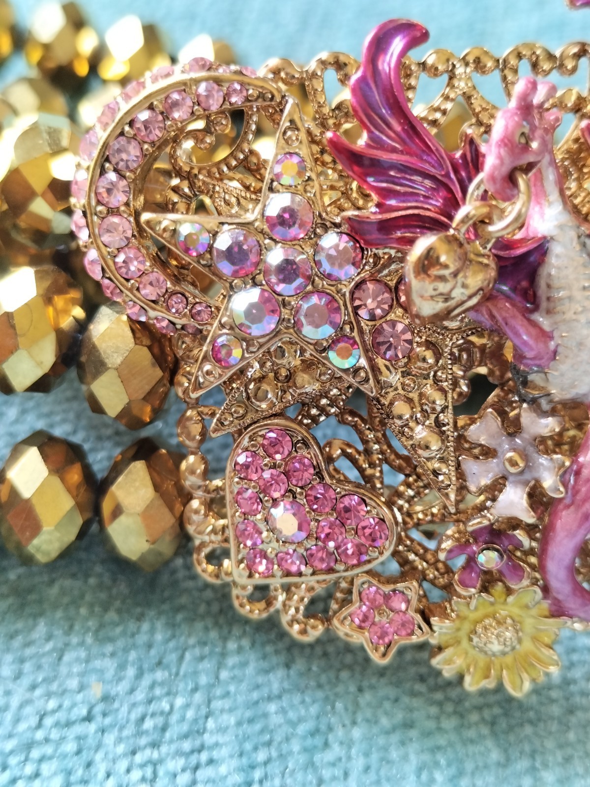 Kirks Folly Bracelet, Dragon & Castle Gold Stretchy Bead Bracelet Fairytale