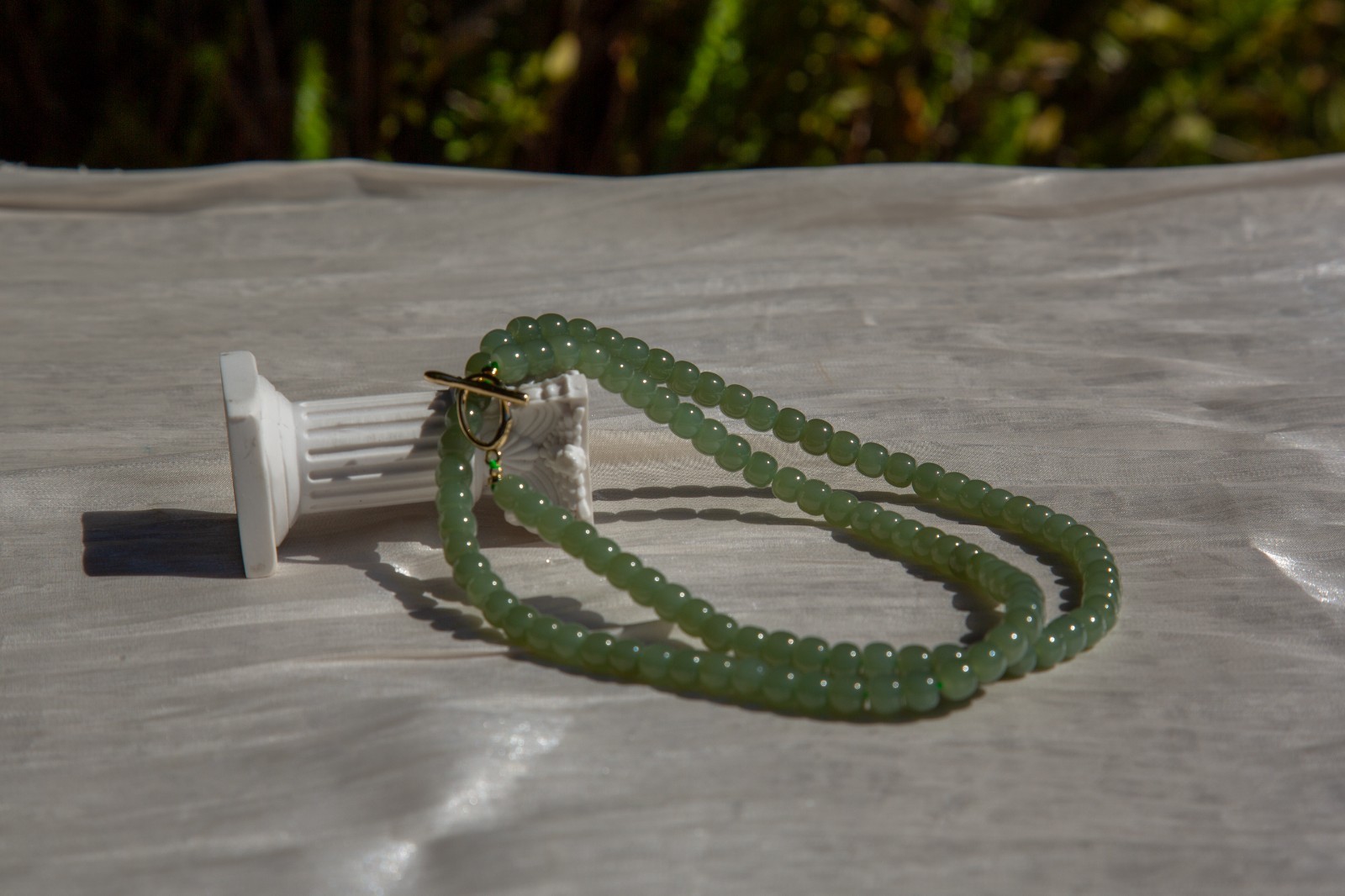 6.5mm+ Oily High Grade Qiemo Blue Hetian Nephrite Beaded Necklace| 油润且莫蓝和田玉老型