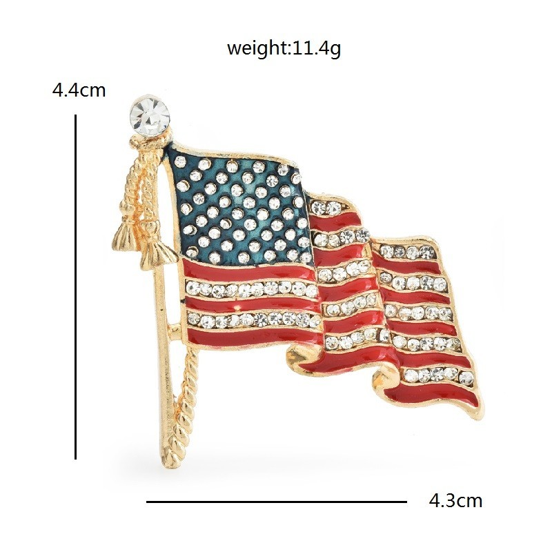American Flag Brooch Set 2 Piece Patriotic Rhinestone Enamel Lapel Pins US
