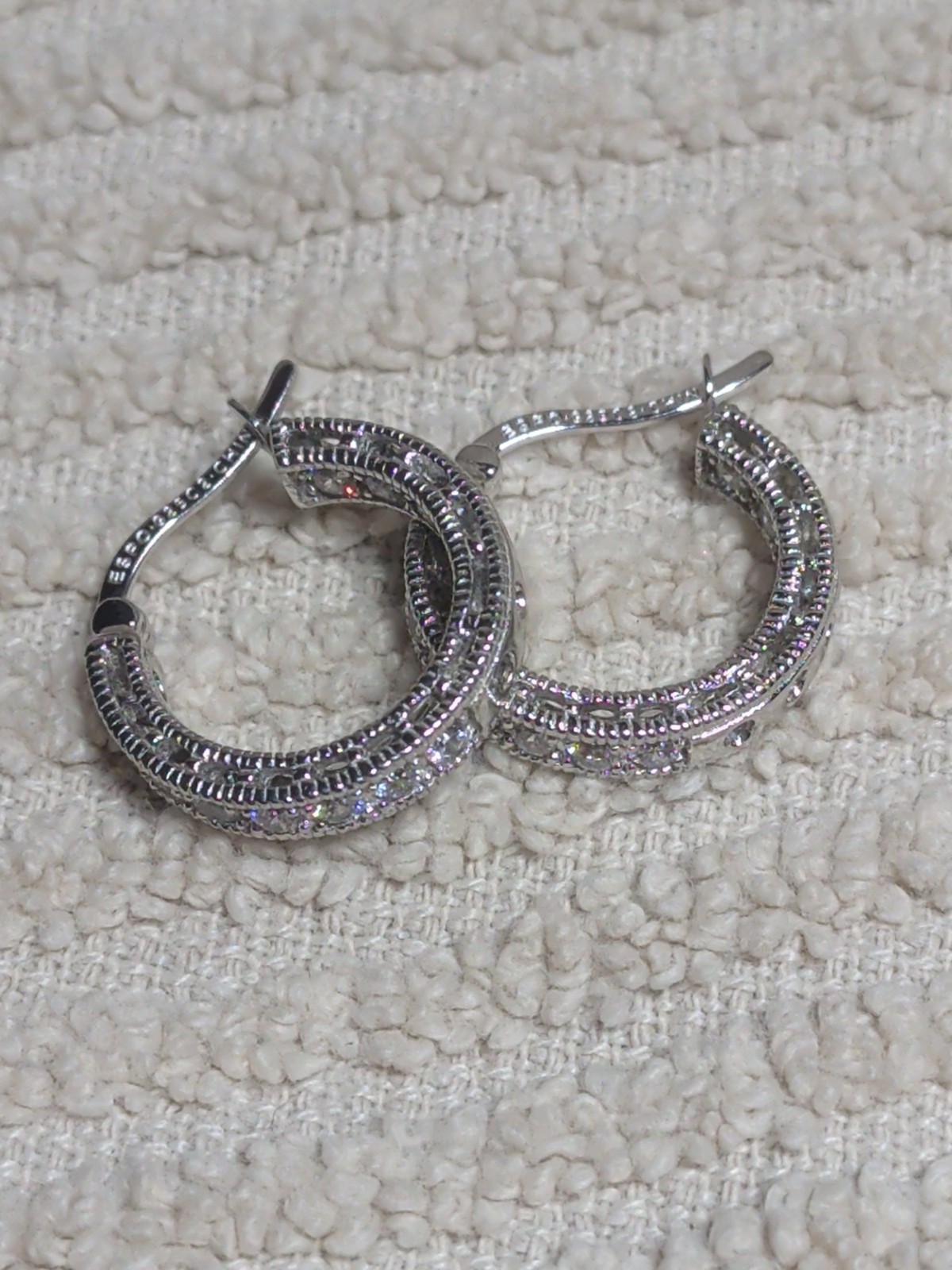 Sterling Silver & CZ Hoop Earrings Marked Espo .925 China .75″