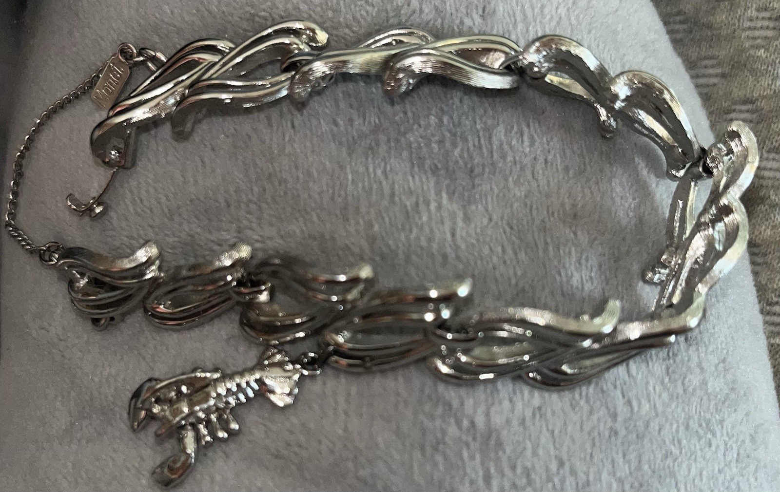 Monet Signed Silver Tone Adjustable Cable Chain Bracelet w/ lobster charm