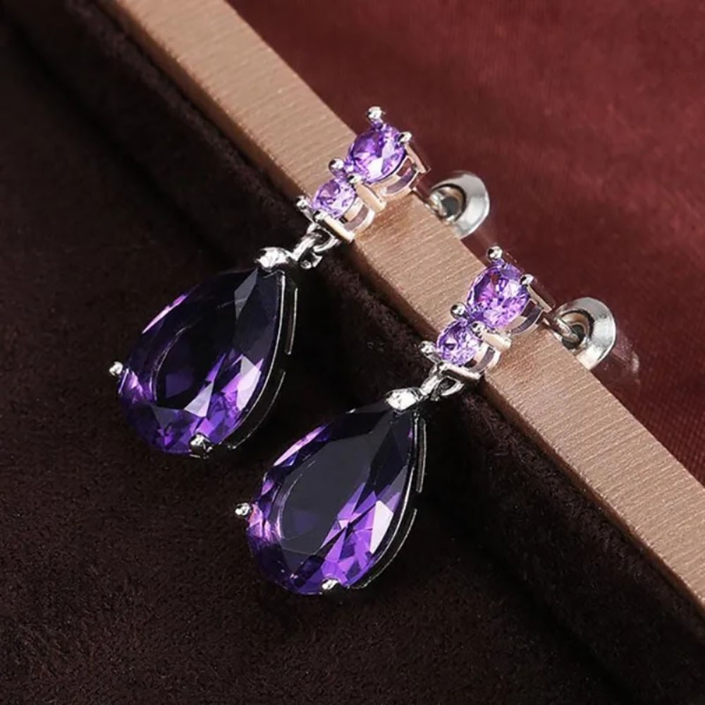 Teardrop Amethyst Dangle Earrings Jewelry For Women Casual Formal Party Occasion