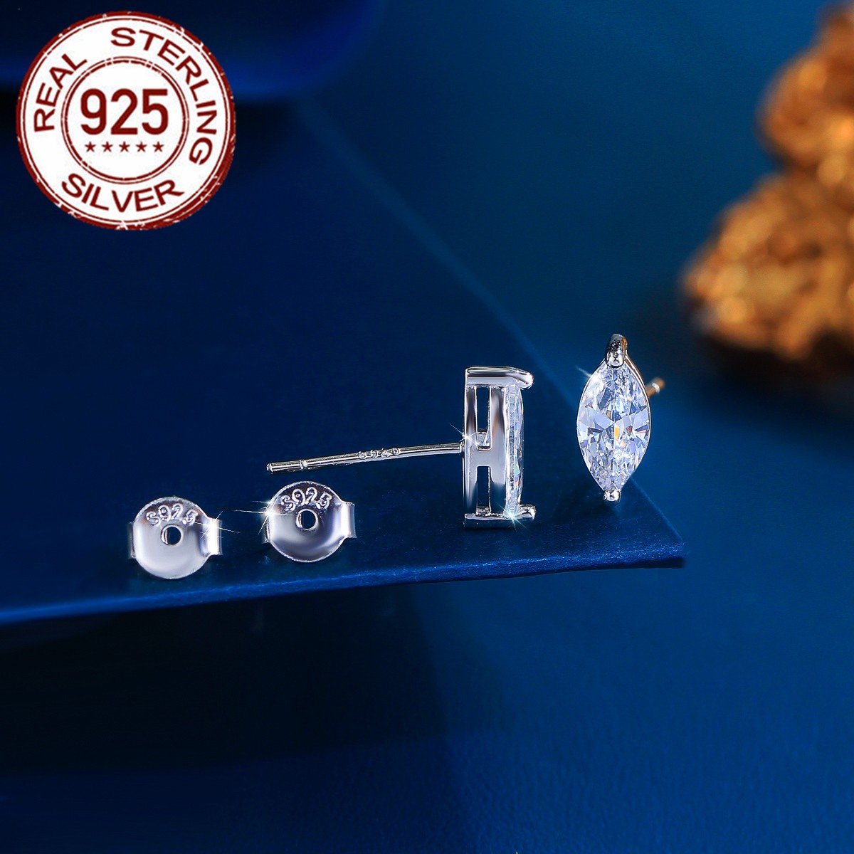 Gorgeous Marquise Cut Cubic Zirconia 925 Sterling Silver Stud Earrings for Women