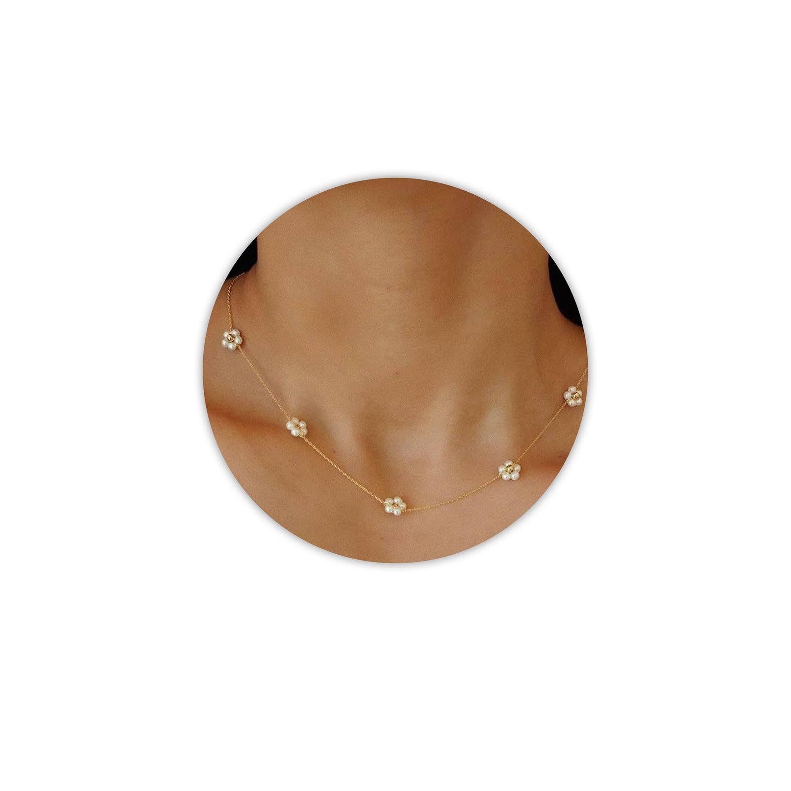 Pearl Necklace for Women Dainty Choker Strand 18K Gold Plated Flower Gift