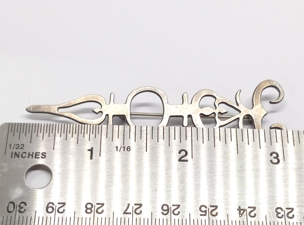 Vintage Silver Tone Scroll 3 Inch Clock Arm Brooch