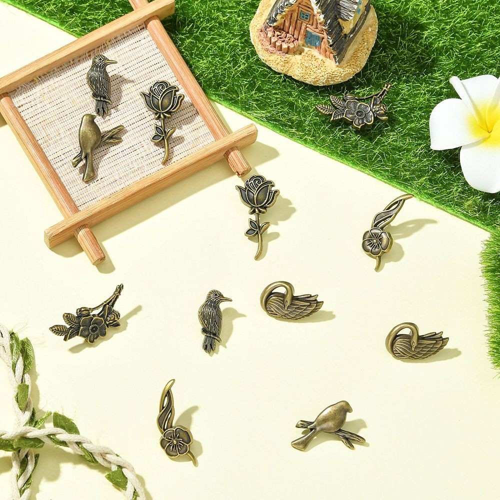 12pcs Zinc Alloy Lapel Pin Back Antique Bronze Brooches for Clothes Backpack DIY