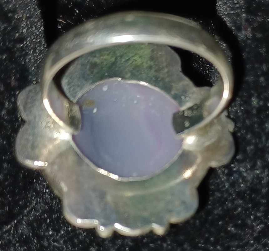 pink round stone cabochon silver ring approx size 5