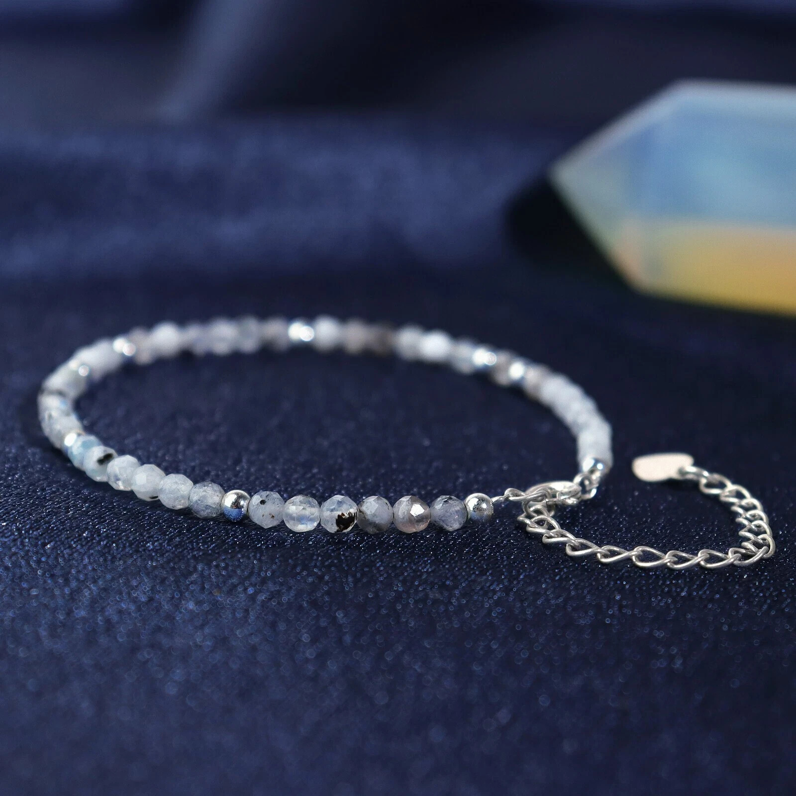 Rainbow Moonstone Crystal Gemstone Dainty Bracelet Minimalist 3mm Faceted Beads