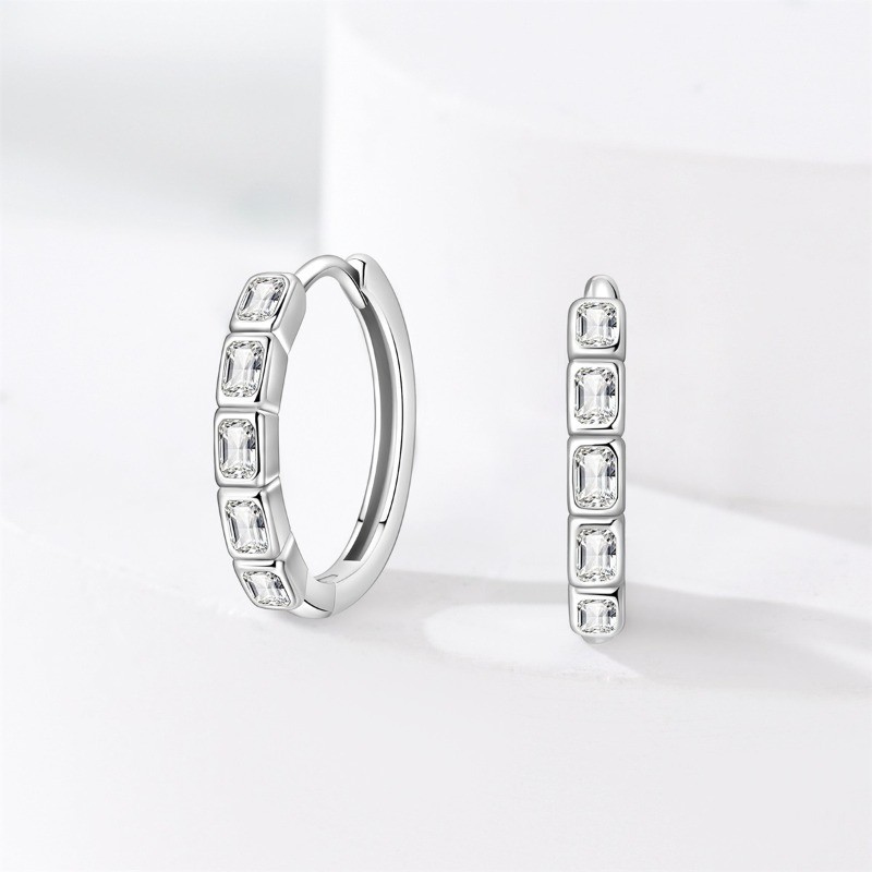 PANDACH 925 Sterling Silver Cube CZ Huggie Hoop Earring For Women Dainty Jewelry