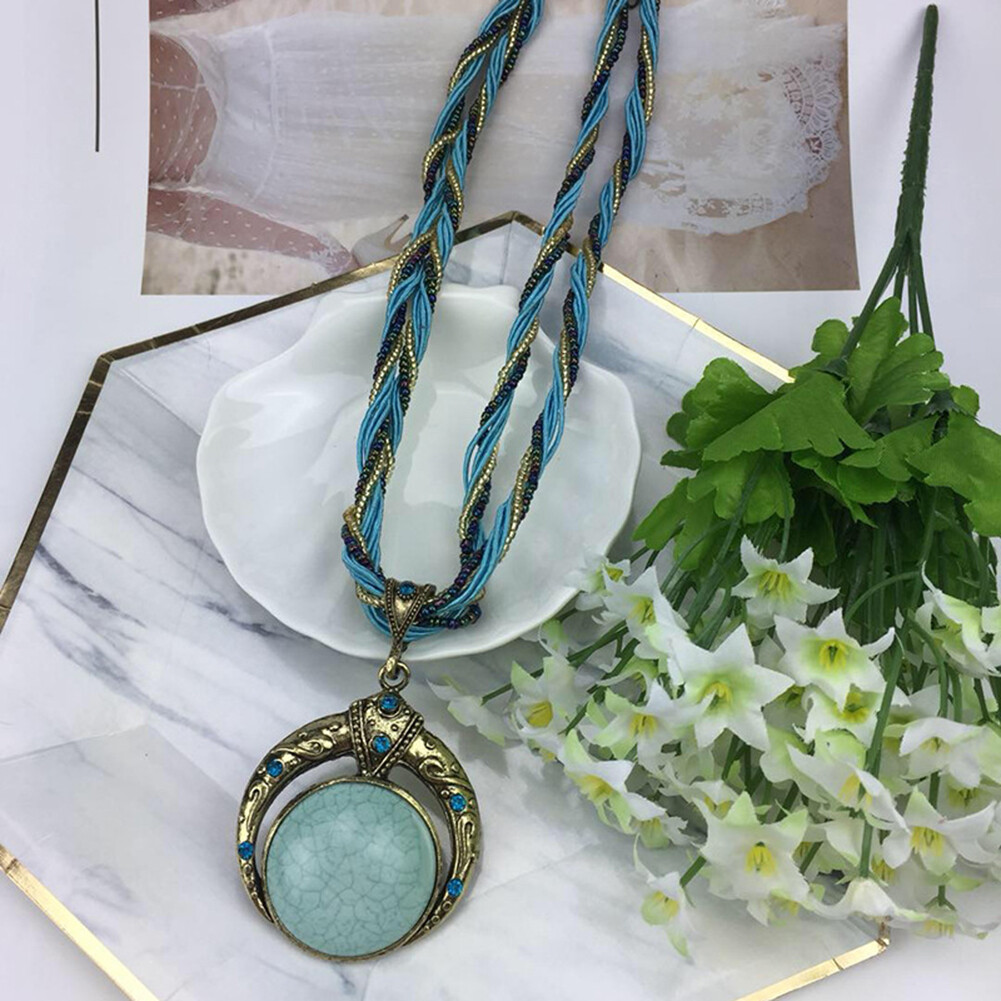 Women Lady Retro Vintage Bohemian Necklace Rope Chain Rhinestone Pendent Jewelry