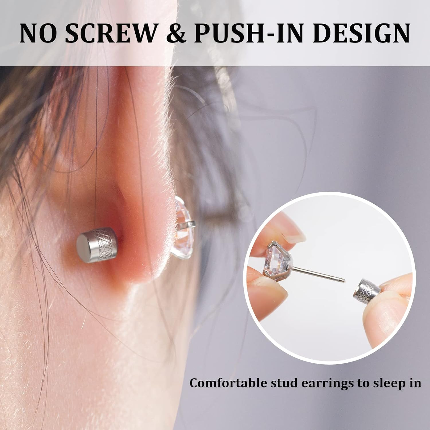 Threadless Flat Back Stud Earrings, 6 Pairs Titanium Hypoallergenic Earrings for