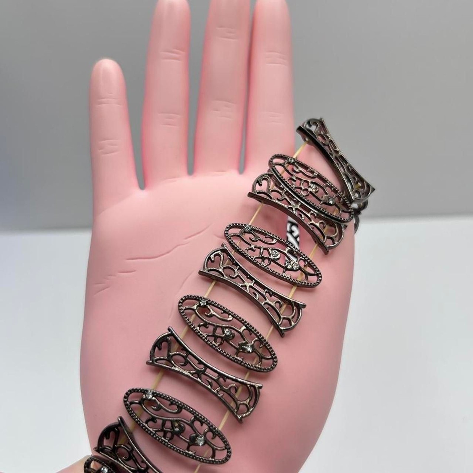 Bronze Tone Rhinestone Filigree Stretch Bracelet Boho Statement