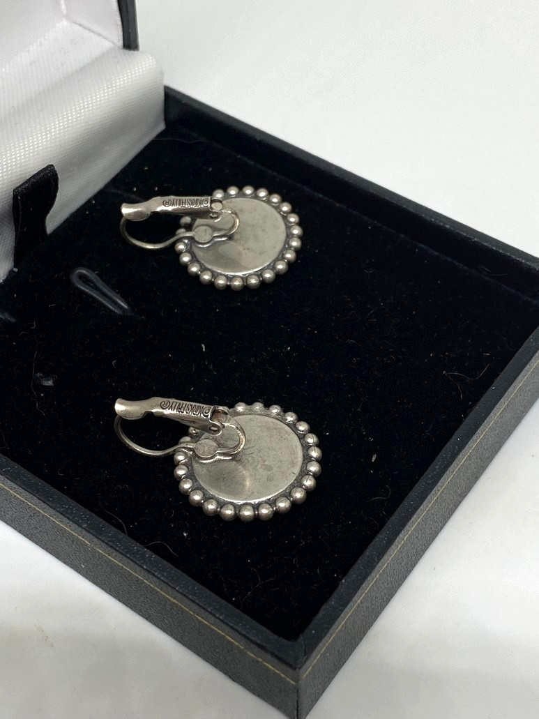 Kirks Folly Moon Face Earrings Iridescent Silvertone Leverback Signed Celestial