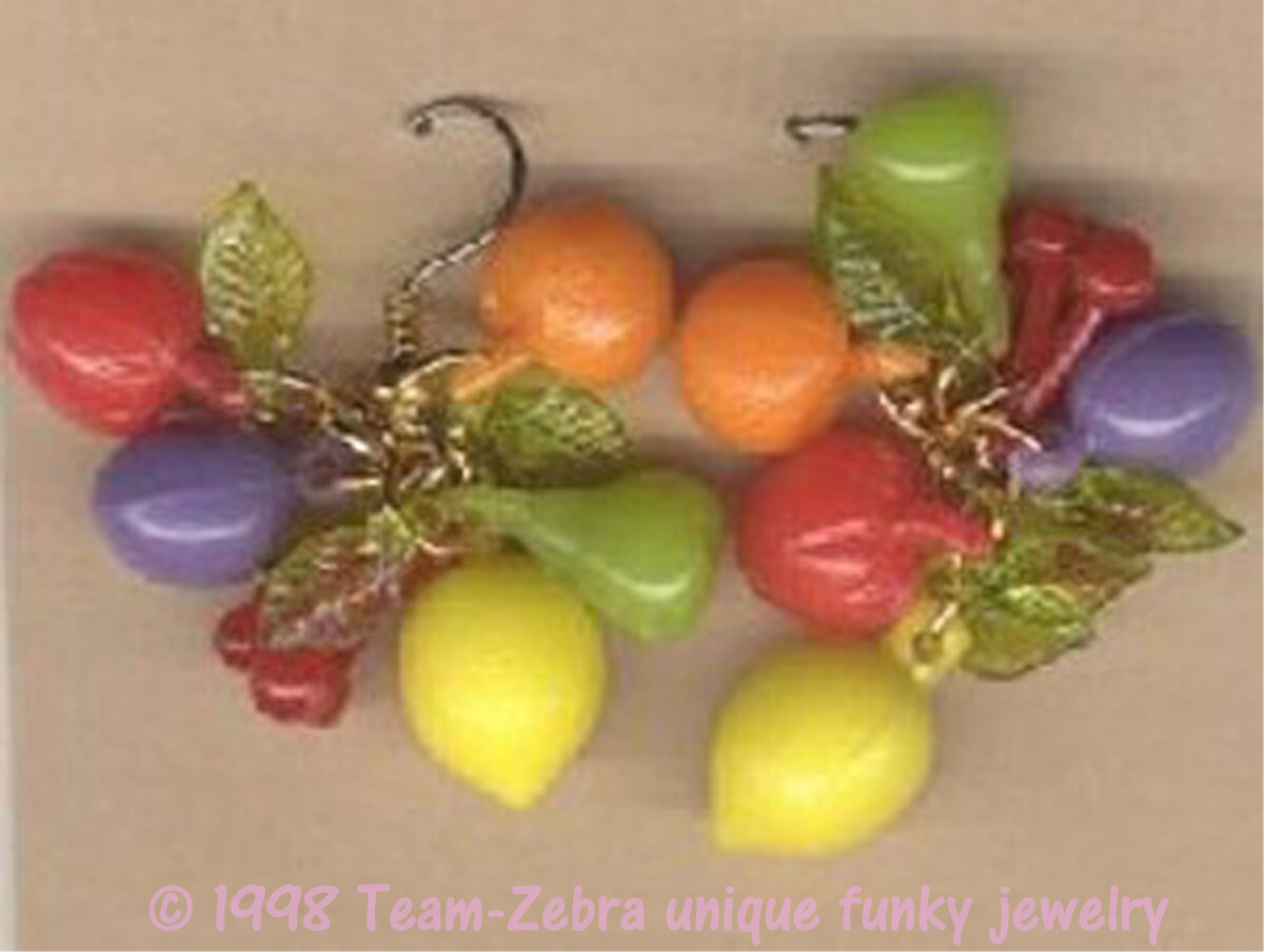Funky Retro Luau TROPICAL FRUIT EARRINGS Beach Pool Vintage Novelty Food Jewelry