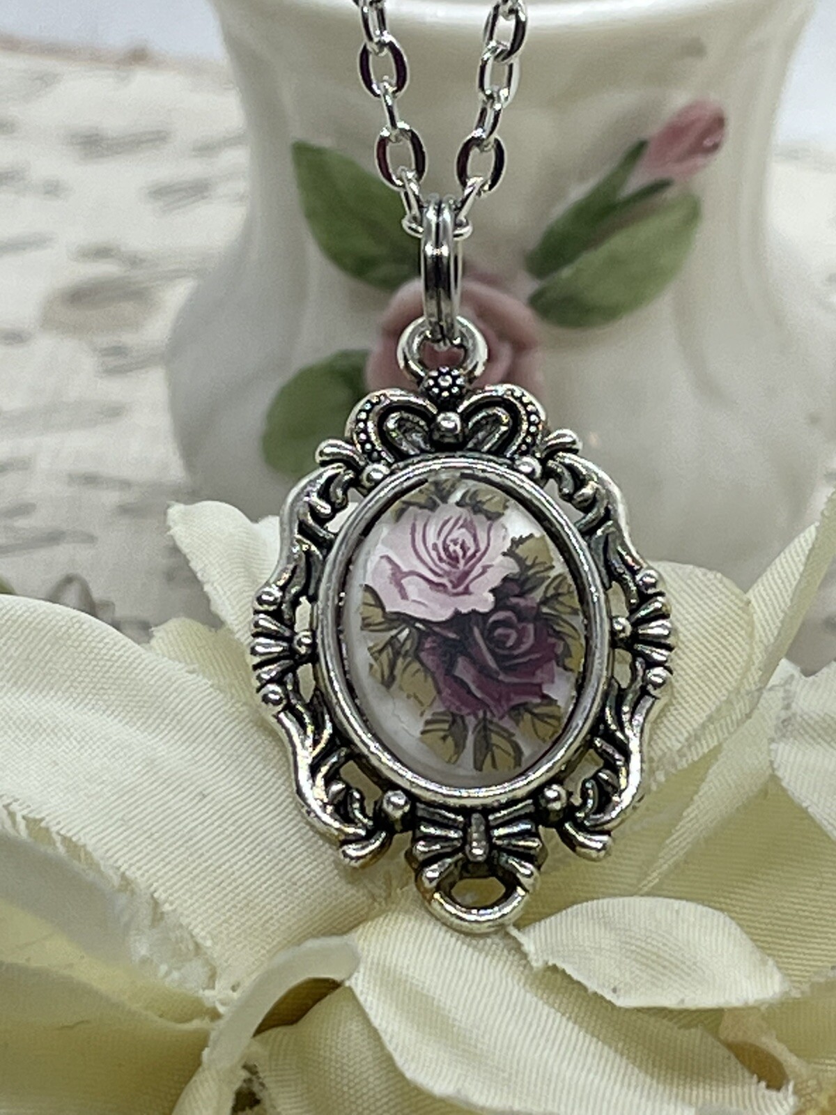 Burgundy Rose Dainty Necklace Pendant Anniversary Birthday Gift crown Daughter