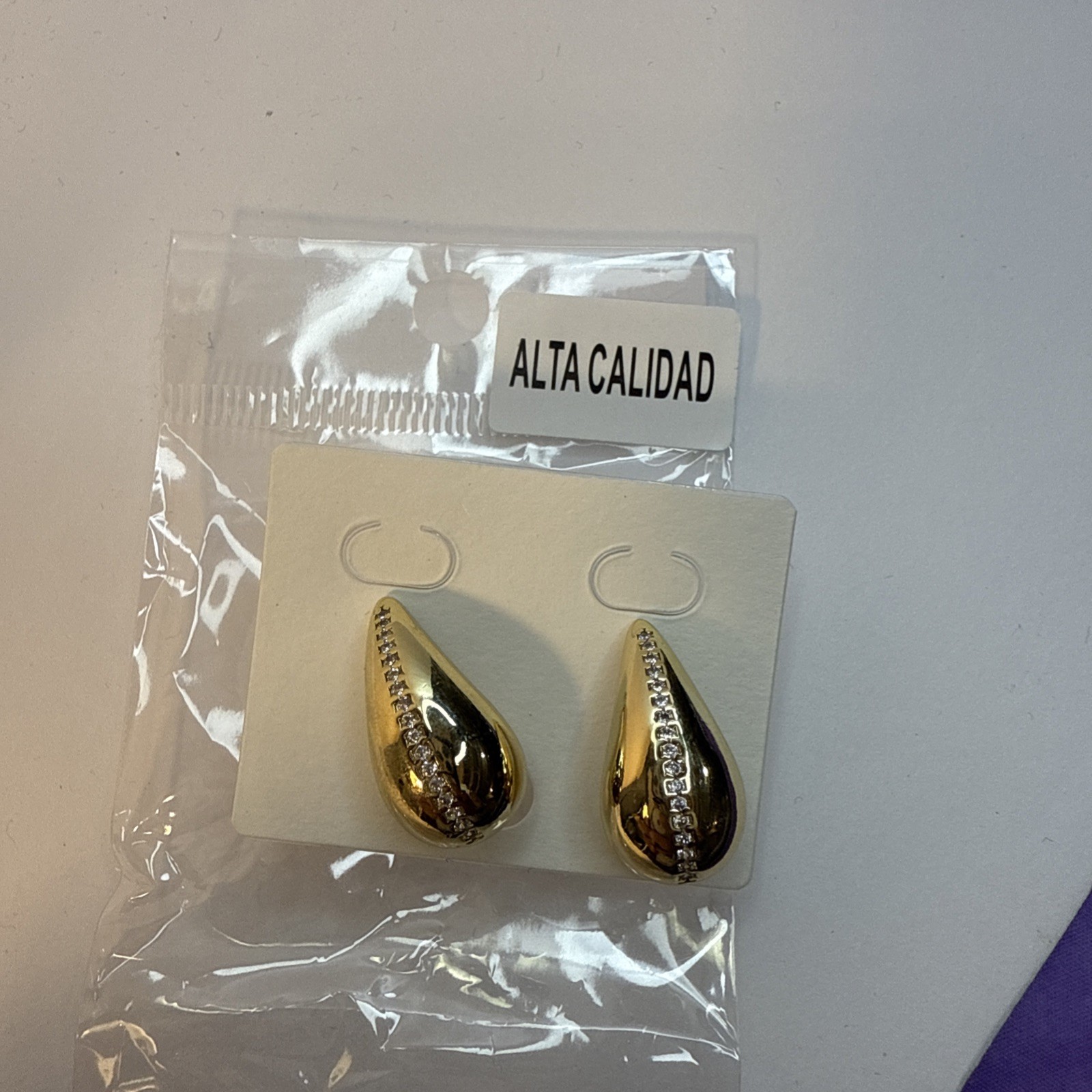Very Good Quality Chunky Teardrop Earrings | 14K Gold Plated & CZ Stones