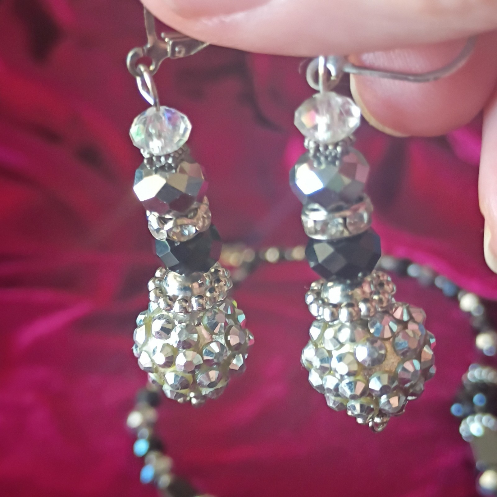 DrusyvBlack Crystal Teardrop Hematite Necklace & Dangle Earrings Bracelet Set
