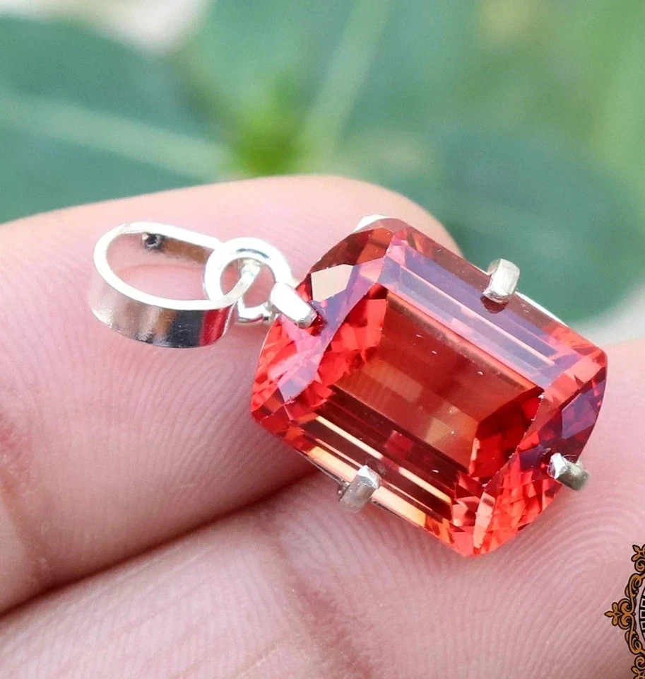 22 Ct Natural Padparadscha Sapphire Fancy Cut 925 Silver Pendant Gemstone