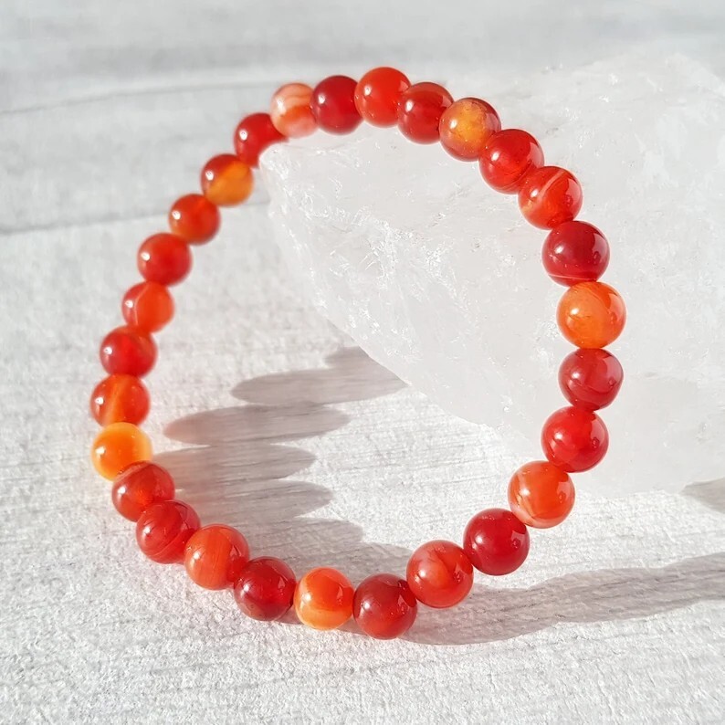 Natural Carnelian Elastic Stretch Bracelet 8mm Round Crystal Gemstone Beads