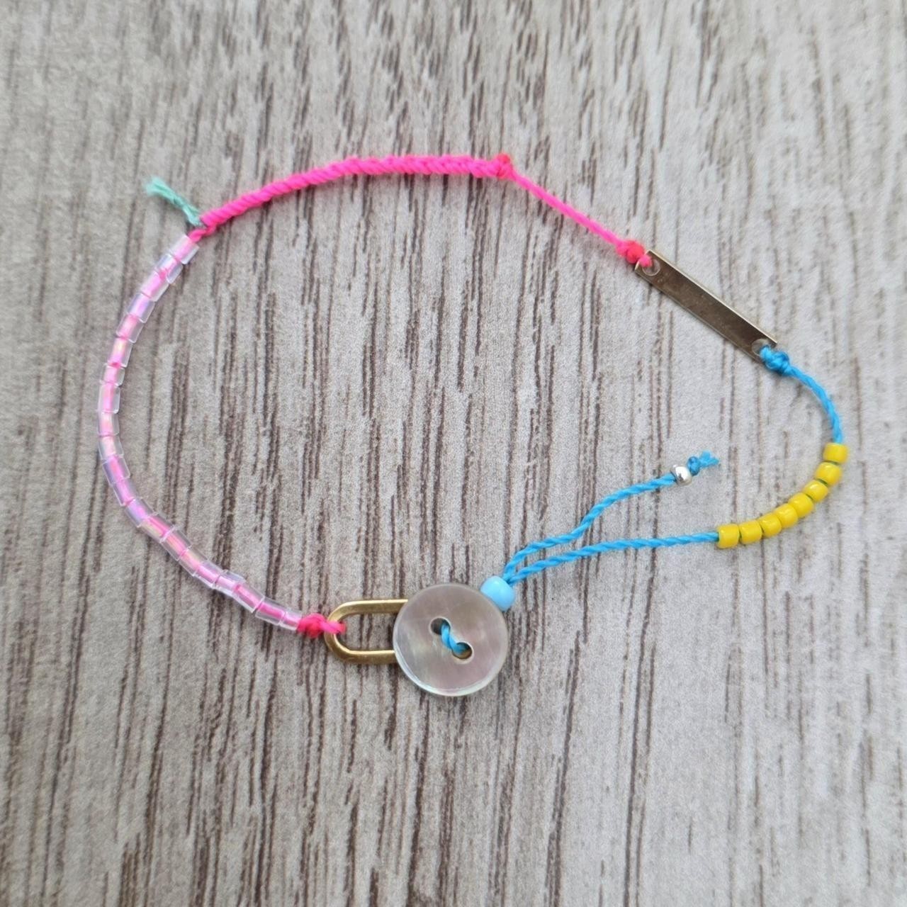 Tiny Adjustable Beaded Woven Bracelet Mother of Pearl Button Chan Luu Inspired