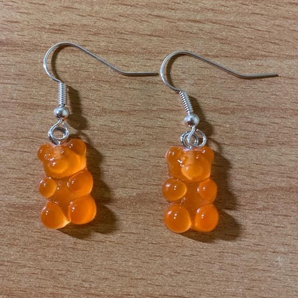 Gummy bear earrings with silver plated hoops or hooks red blue pink white black