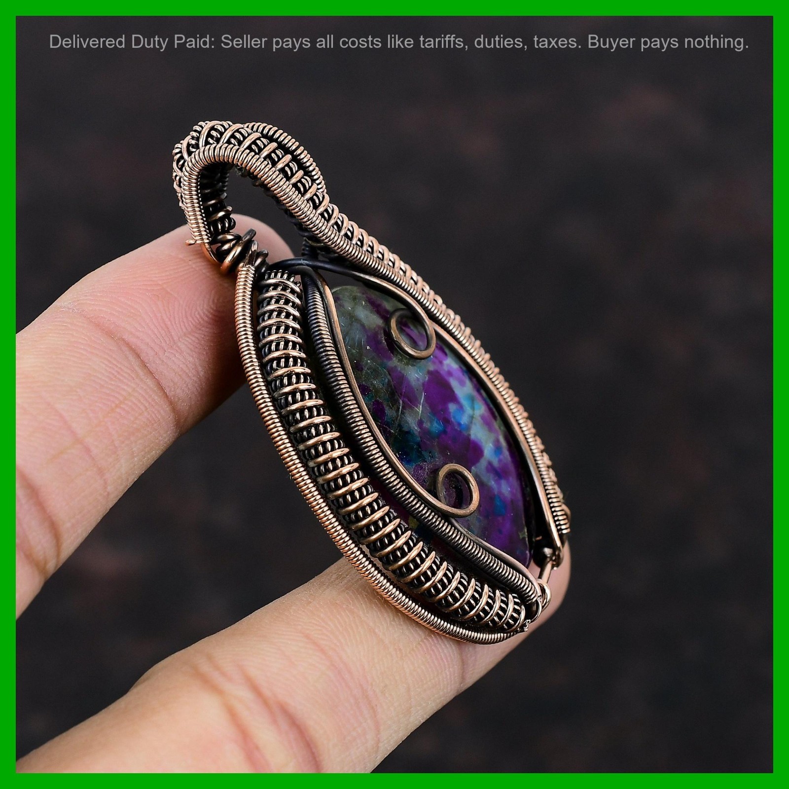 Copper Oval Natural Multi Fire Labradorite Wire Wrapped Birthday Pendant Jewelry