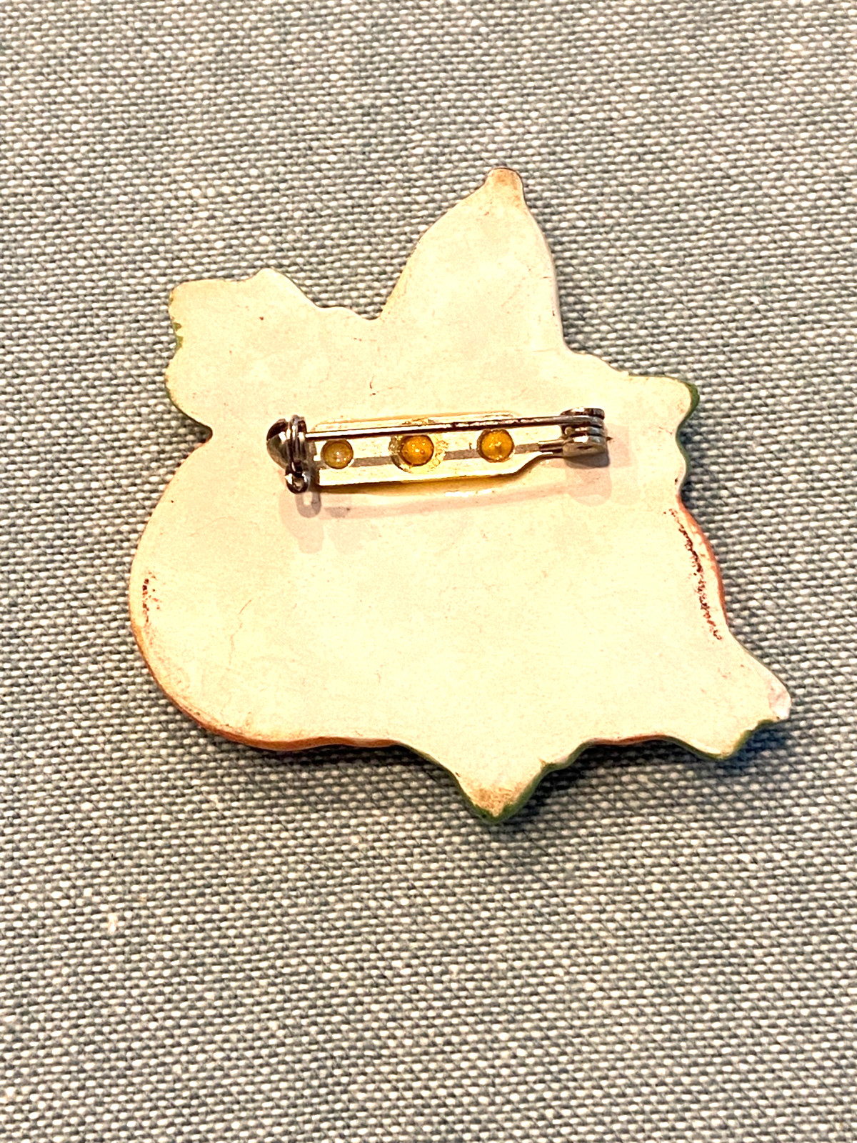 Vintage Ceramic Enamel Pumpkin Brooch Pin 2″ Supr Cute Fall Harvest Very Good