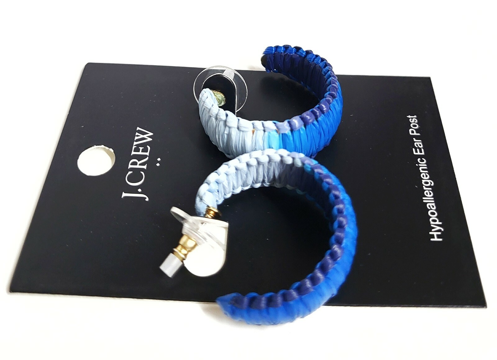 J.Crew Factory Raffia Wrapped Hoop Earrings Blue Ombre Multi Hypoallergenic NWT