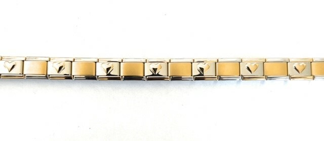 Italian Charm Bracelet Stainless Steel Silver Gold & Heart Links 9 mm Modular