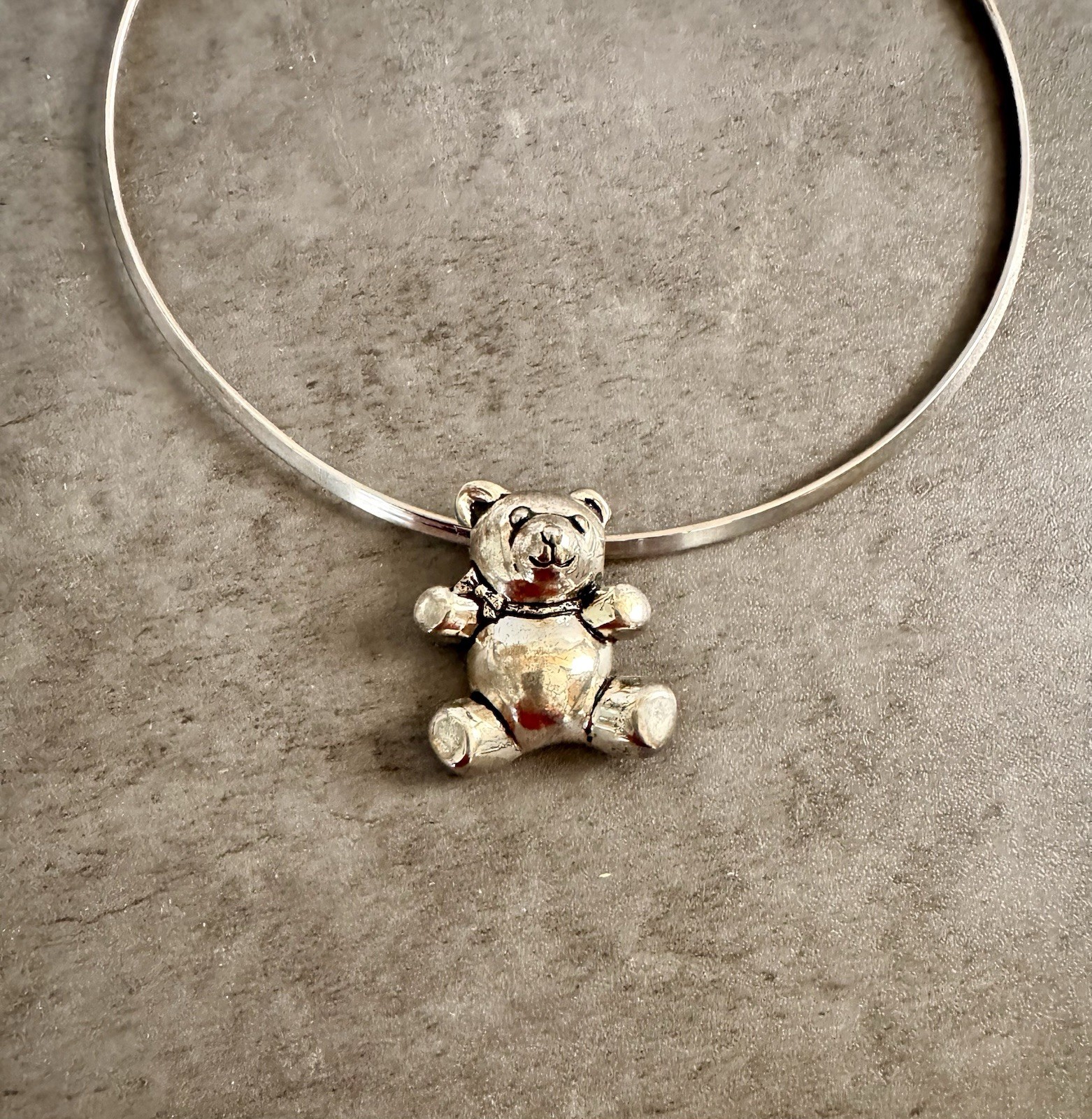 Silver Teddy Bear Pendant, Choker Converts To Pin Matching Earrings