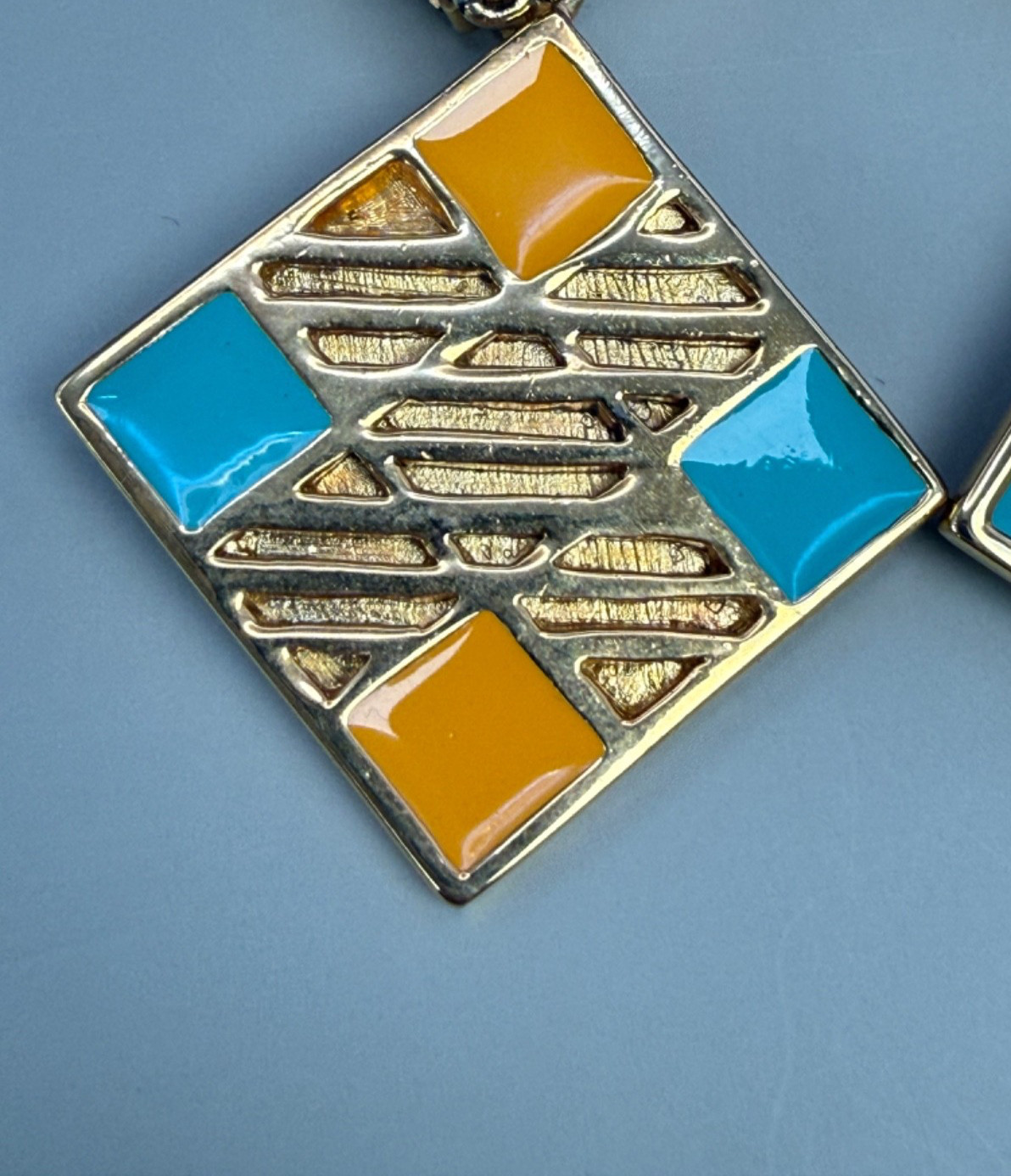 Vintage Valentino Garavani Geometric Enamel & Gold tone Clip on Earrings
