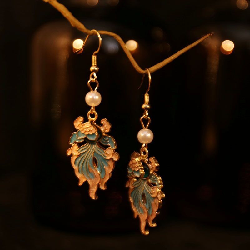 Blue Koi Fish Cloud Earrings Chinese Style Tassel For Women