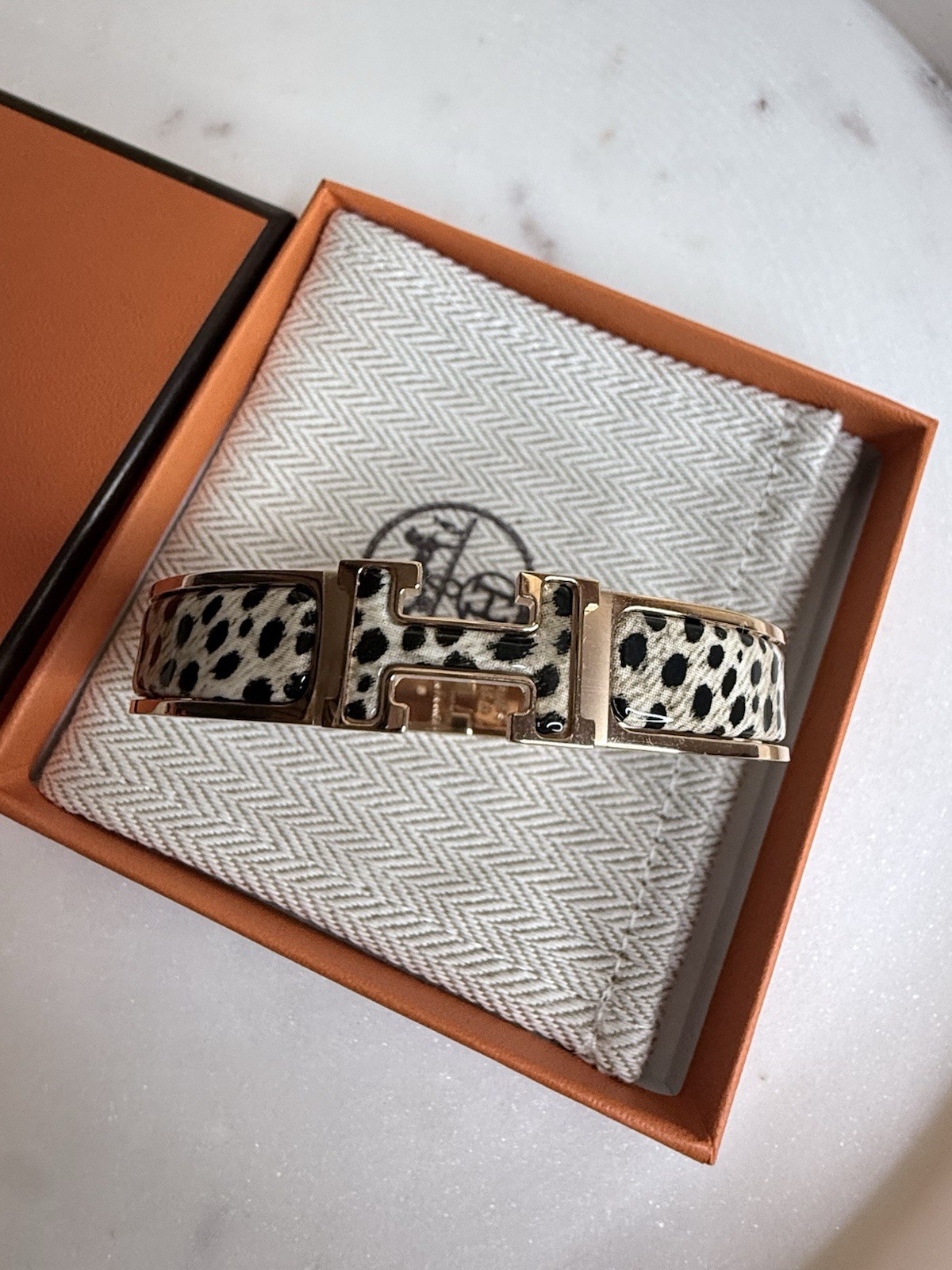 NEW Hermes Clic H Clic H Jubatus Cheetah bracelet Bangle GM Size Rose Gold Hw