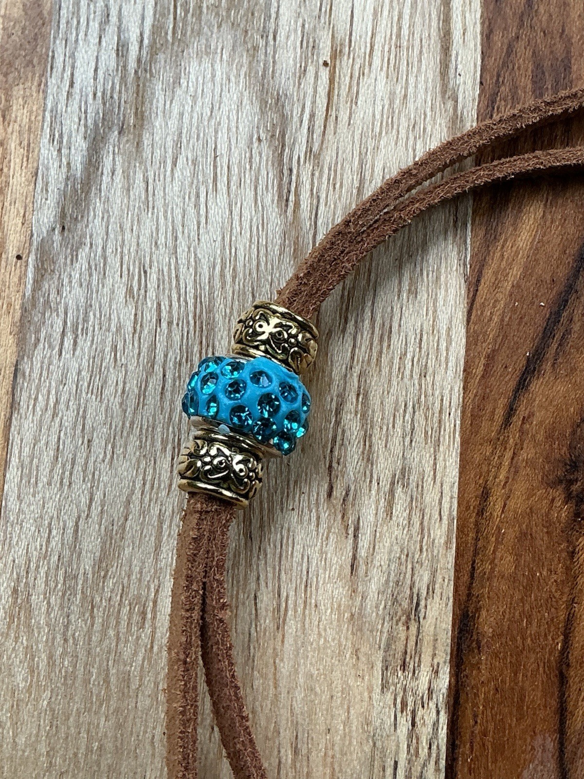 Western Blue Beaded Bolo Necklace w/Glass Bead Charm Tips
