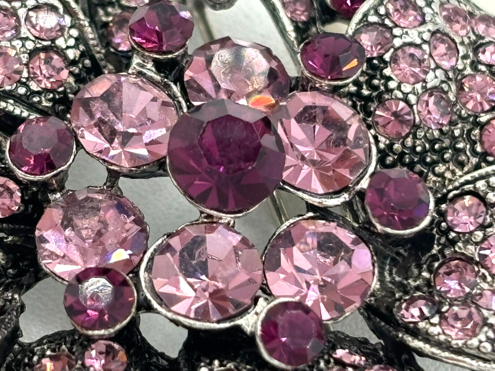 Express Crystal Floral Rhinestone Brooch PurplePink Silvertone Statement Pin NWT