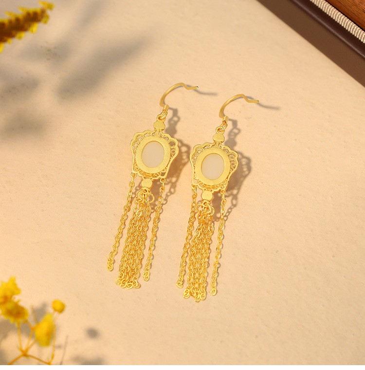 Chinese Style Enamel Tassel Dangle Earrings Vintage Floral Jewelry