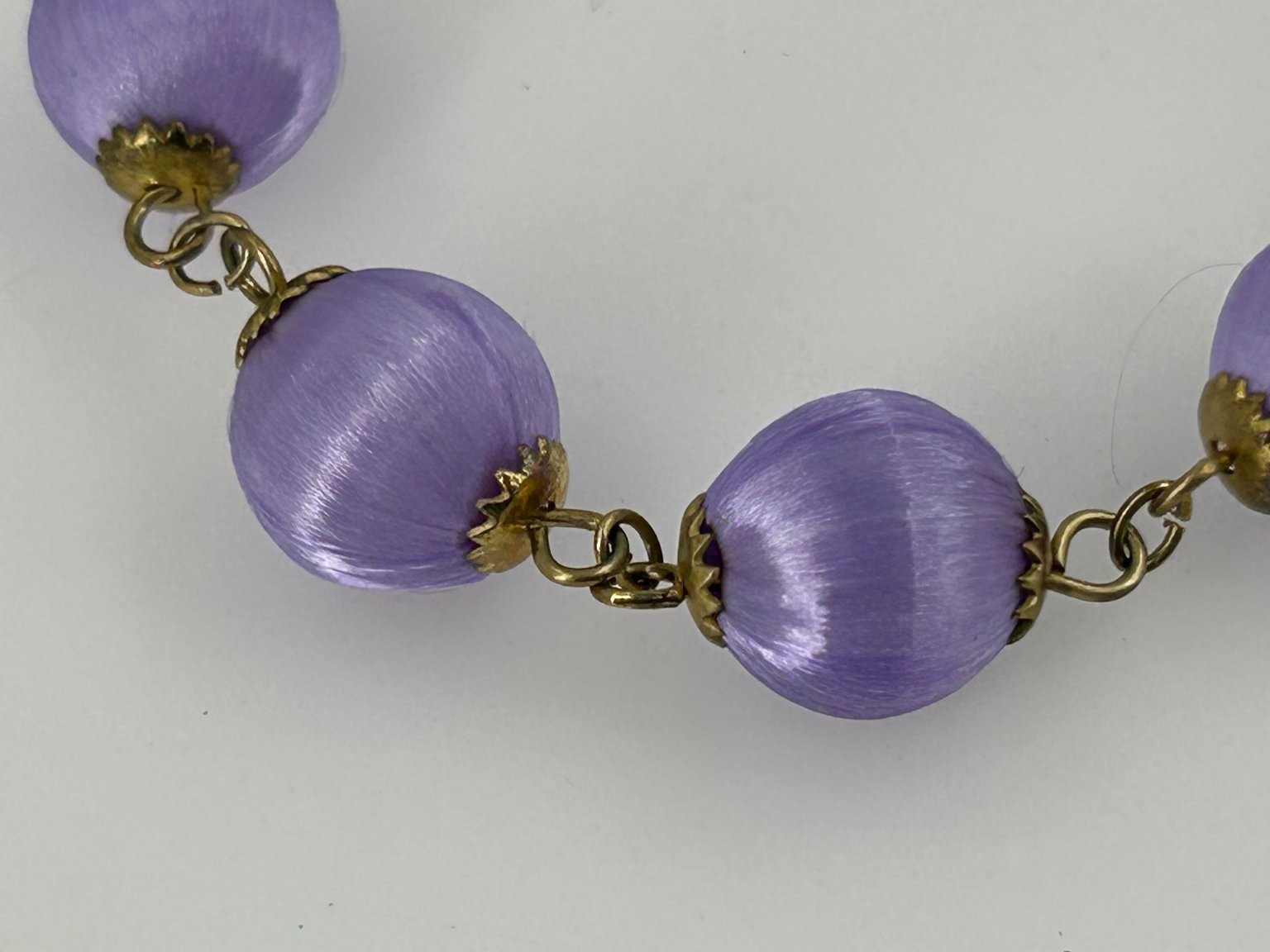 Vintage Purple Satin Ball Bracelet Gold Tone Links